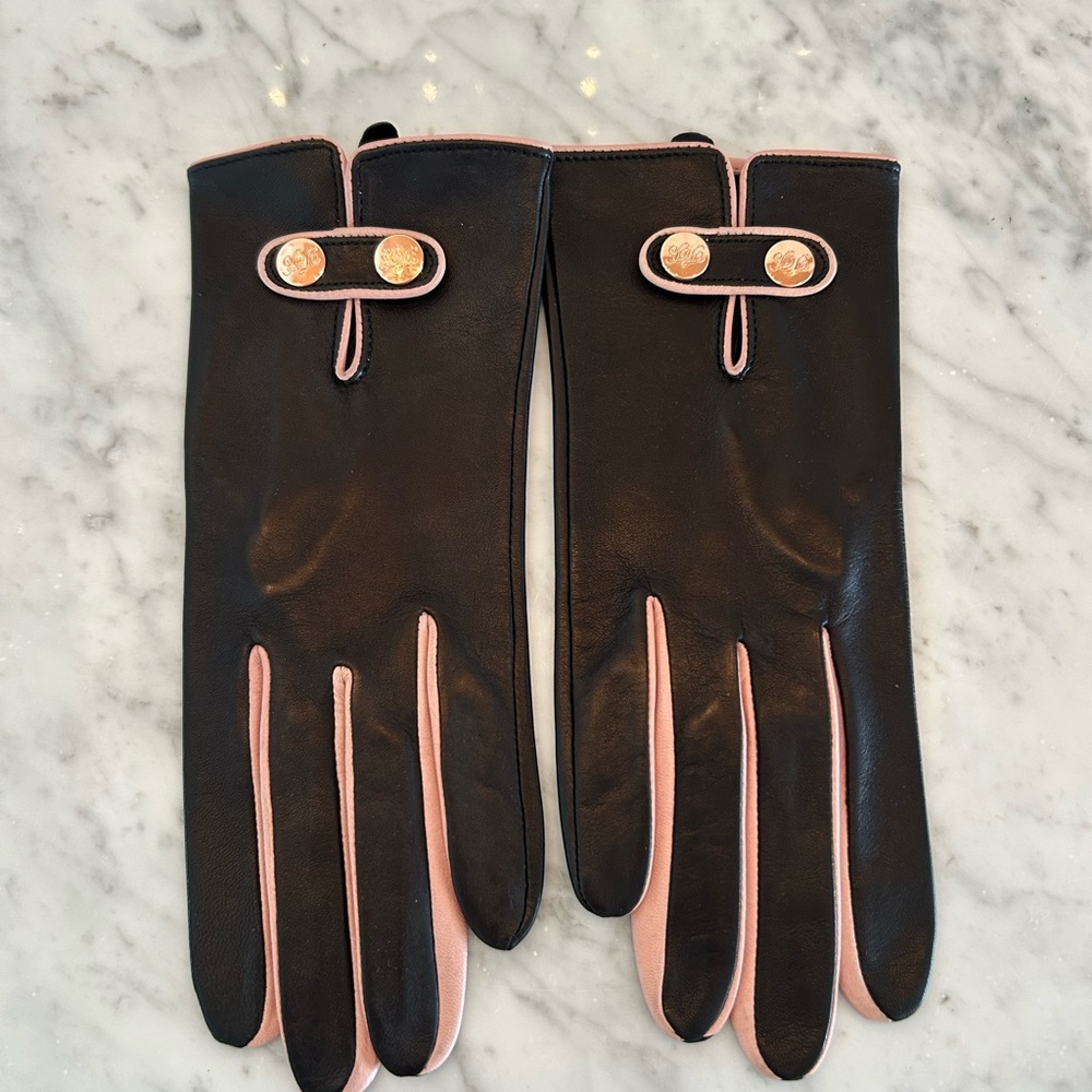 Ted Baker Black/Pink Leather Gloves